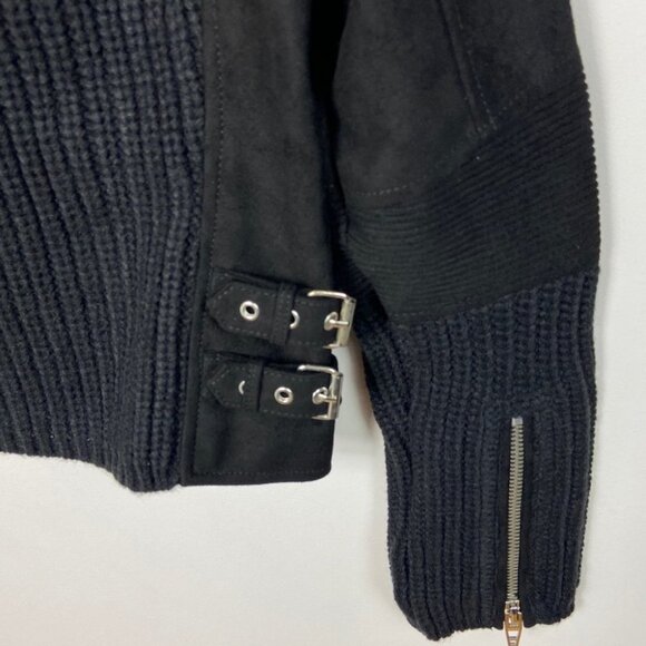 NWT Blank NYC Suede Leather + Cable Knit Moto Biker Jacket Black New With Tags S - Picture 11 of 11